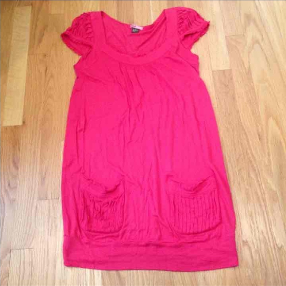 Ruffle Pleated T Mini Dress with Pockets